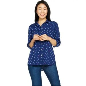 C. Wonder | Anchor Print Button Front "Carrie" Blouse Navy Plus Size 16 A291088